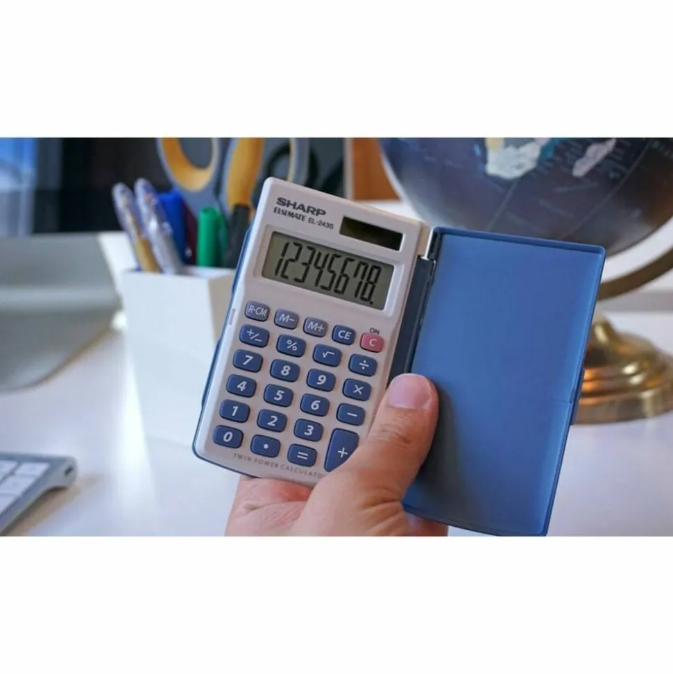 Sharp EL-243SB 8-Digit Pocket Calculator, Gray/Blue