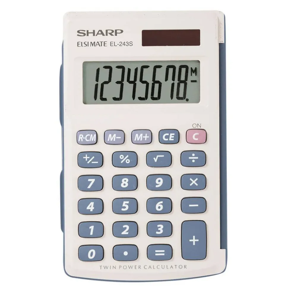 Sharp EL-243SB 8-Digit Pocket Calculator, Gray/Blue