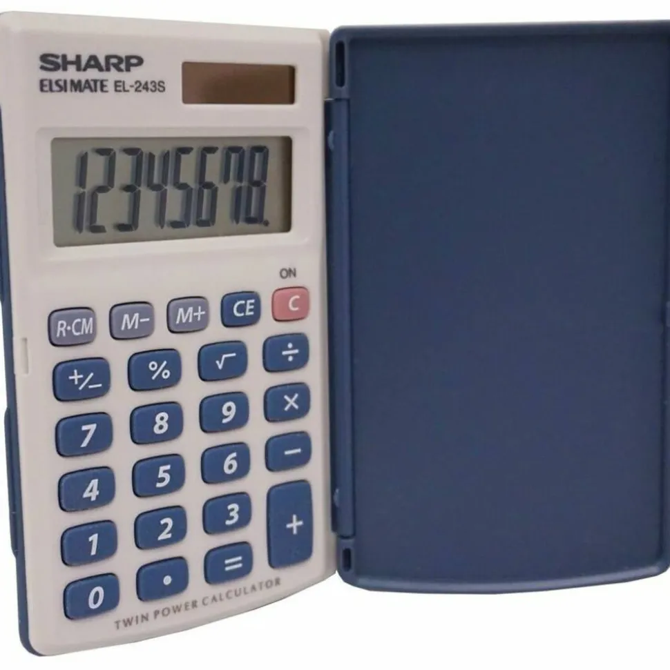 Sharp EL-243SB 8-Digit Pocket Calculator, Gray/Blue
