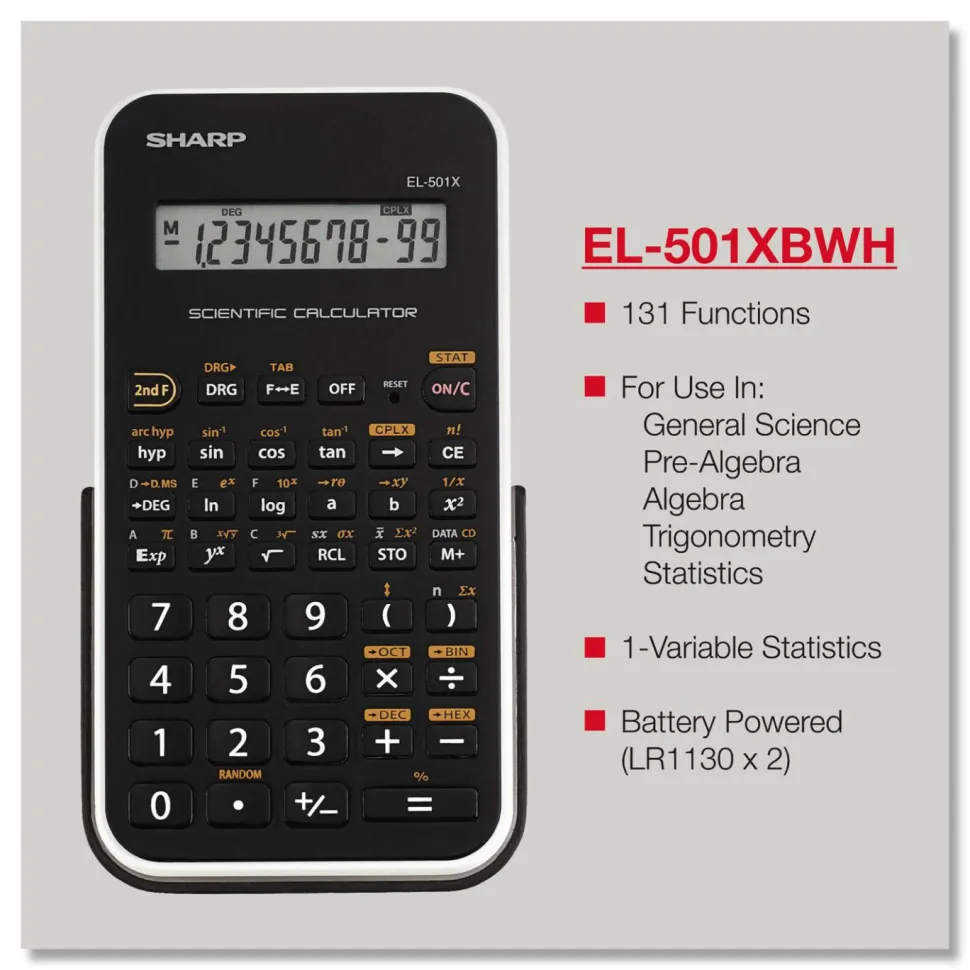 Sharp EL-501XBWH Scientific Calculator, 10-Digit LCD