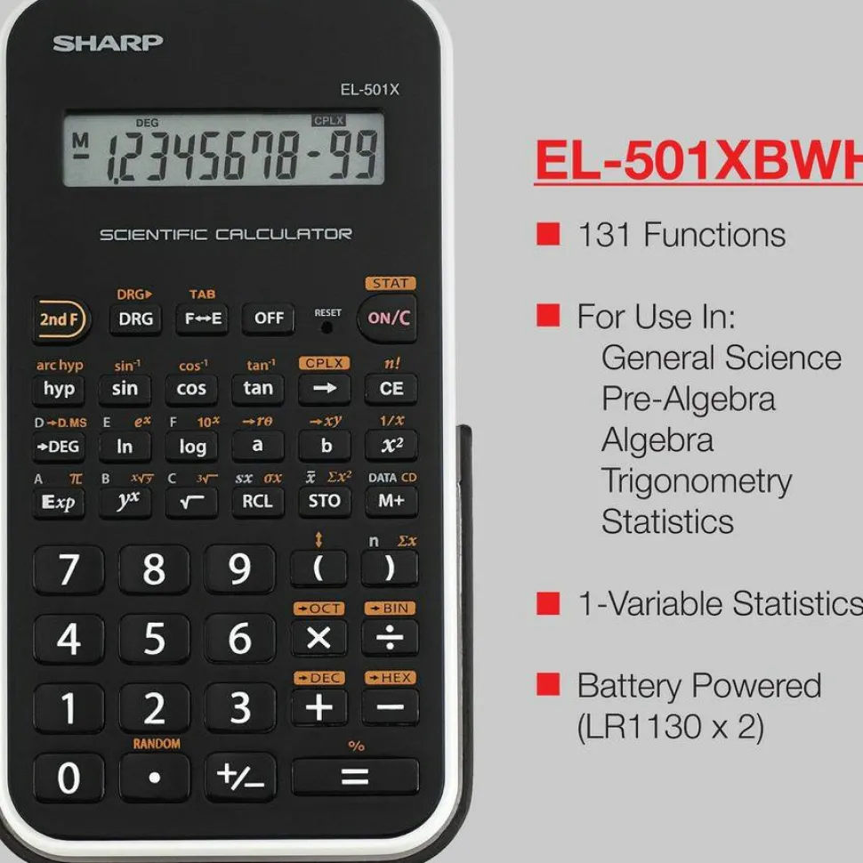 Sharp EL-501XBWH Scientific Calculator, 10-Digit LCD