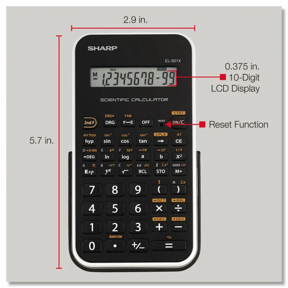 Sharp EL-501XBWH Scientific Calculator, 10-Digit LCD