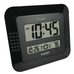 Sharp Digital Auto Time Set Wall Clock, 8" x 7", Black