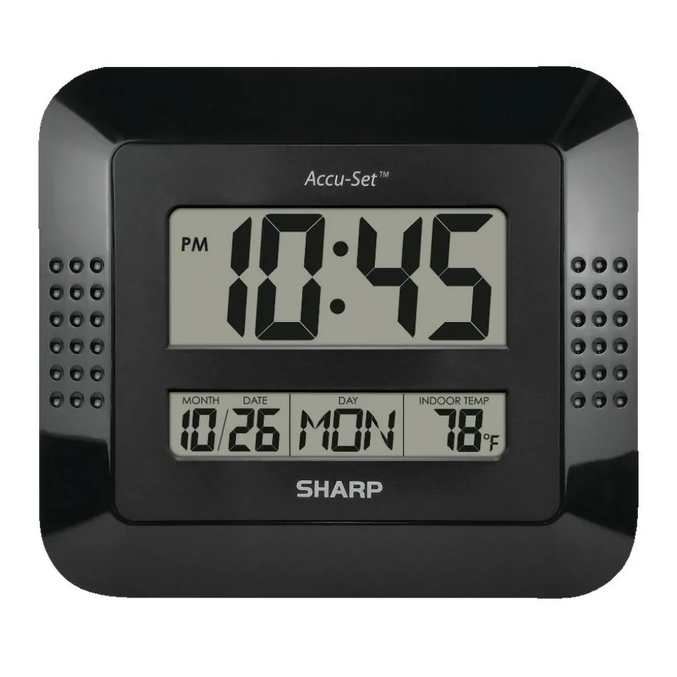 Sharp Digital Auto Time Set Wall Clock, 8" x 7", Black