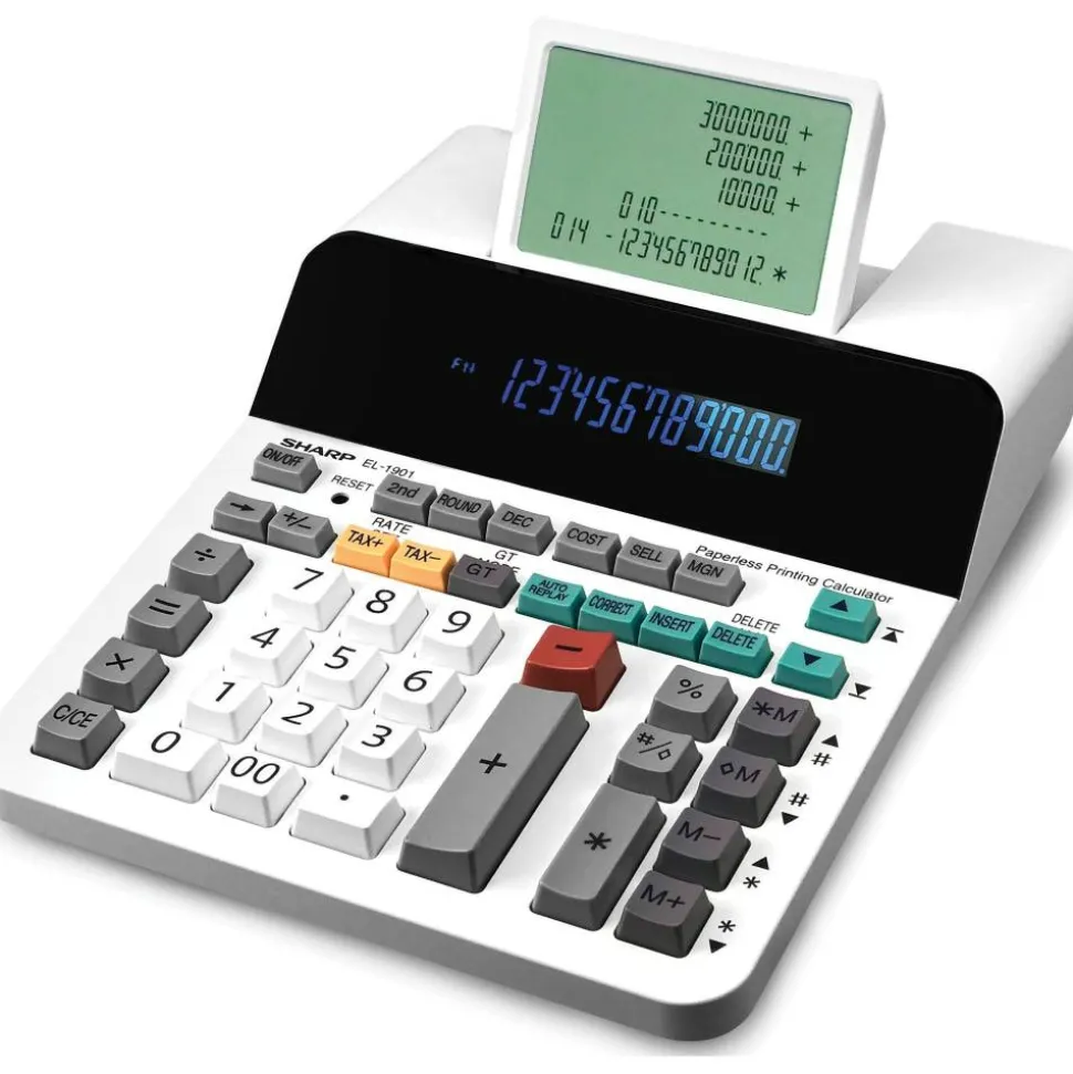 Sharp EL-1901 Digital Printing Calculator, White