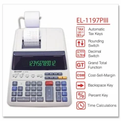 Sharp EL-1197PIII 12-Digit Commercial Printing Calculator