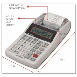 Sharp EL-1611V 12-digit Mini Printing Calculator, White