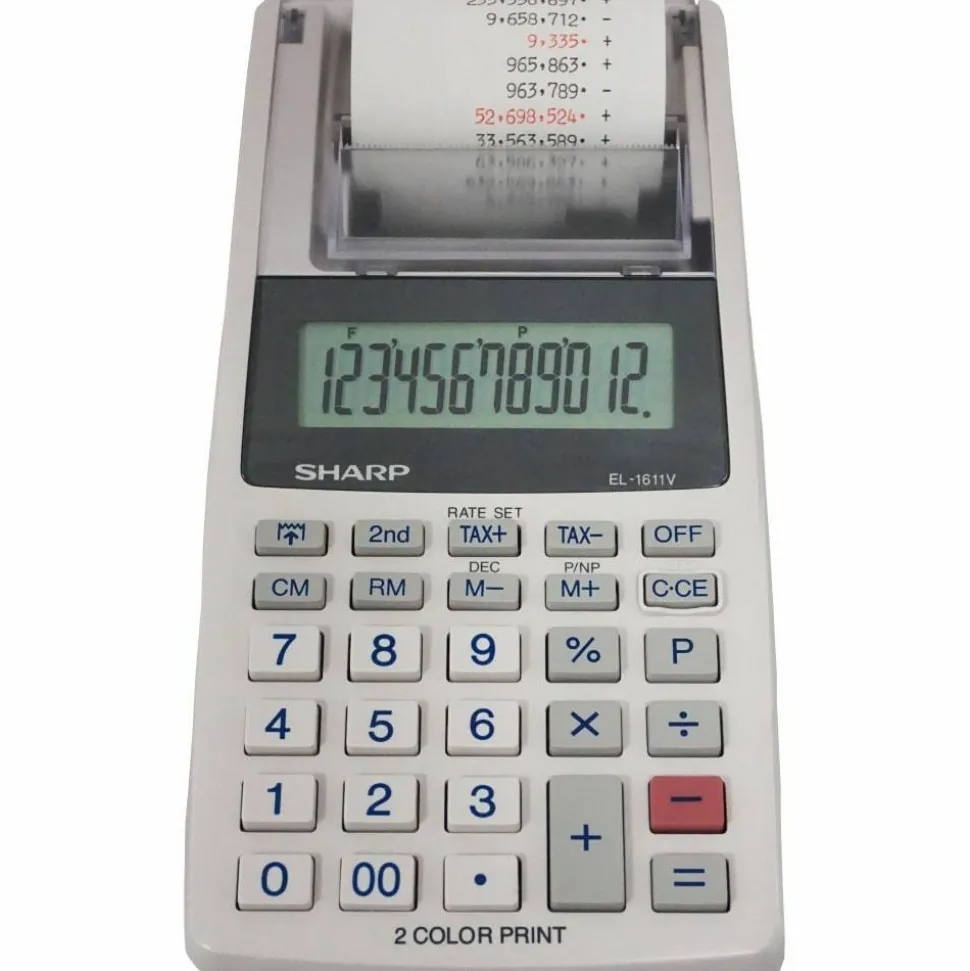 Sharp EL-1611V 12-digit Mini Printing Calculator, White