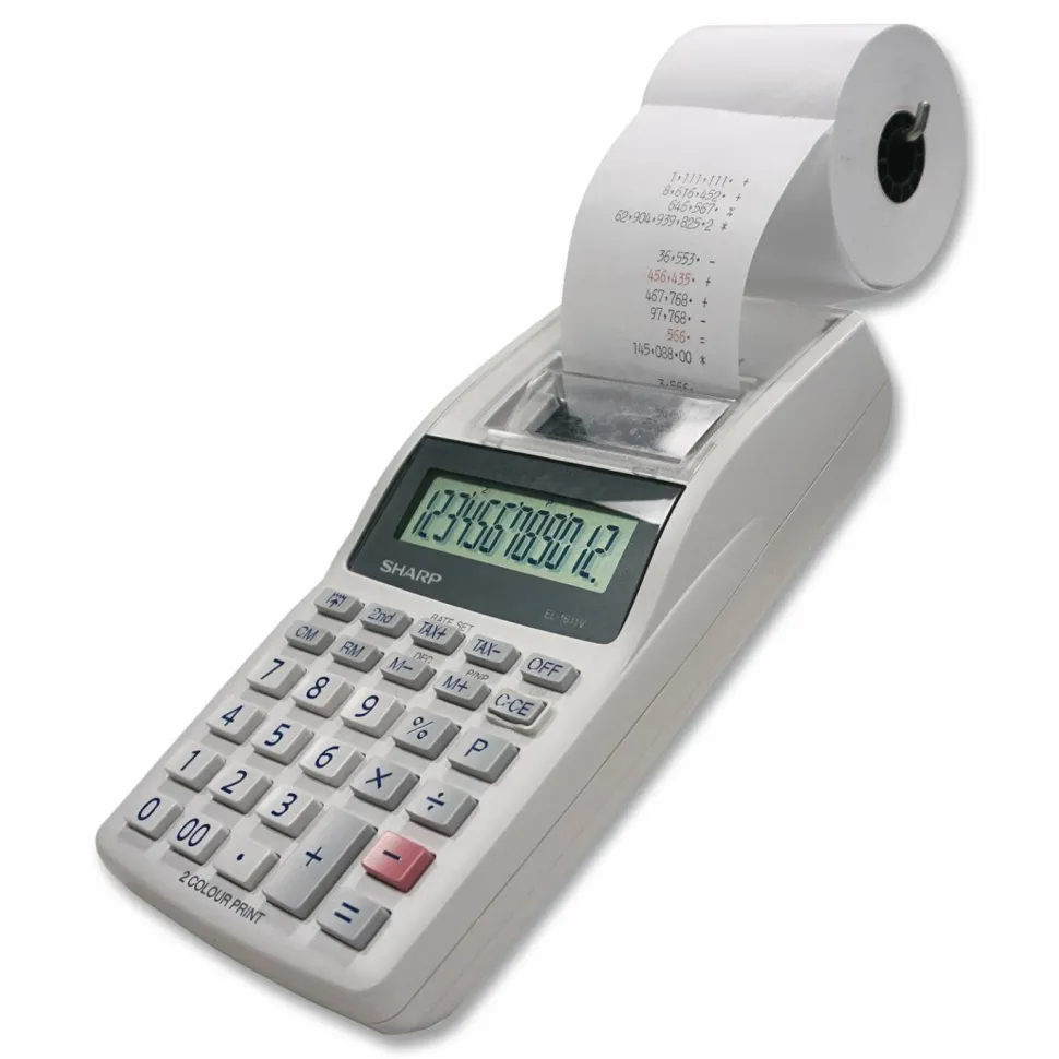 Sharp EL-1611V 12-digit Mini Printing Calculator, White