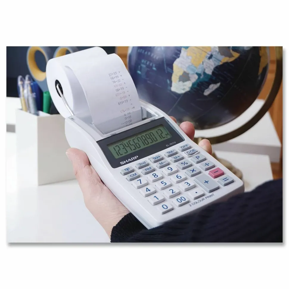 Sharp EL-1611V 12-digit Mini Printing Calculator, White