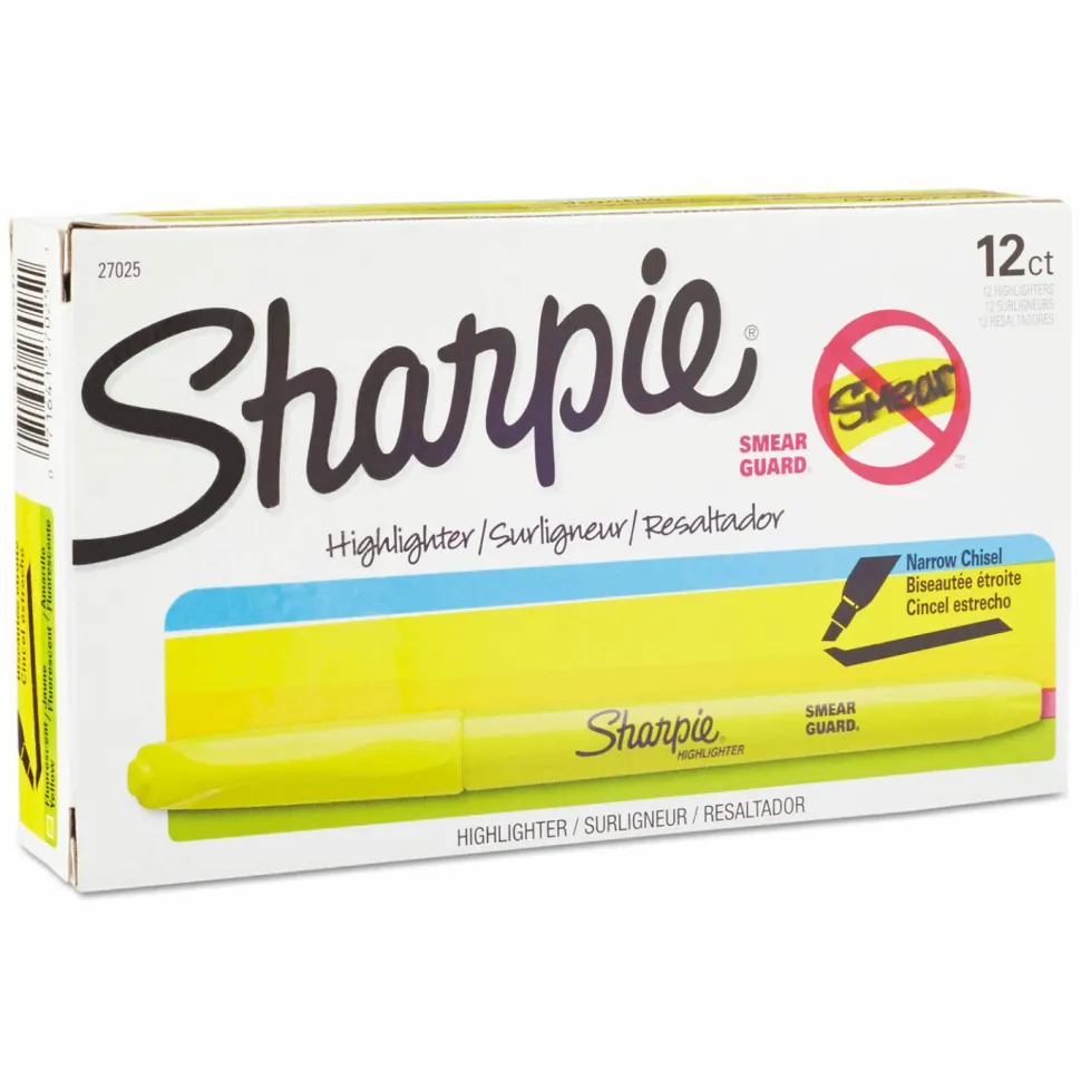 Sharpie Accent Pocket Highlighters, Fluorescent Yellow, Box Of 12