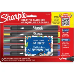 Sharpie Creative Markers, Water-Based Acrylic Markers, Bullet Tip, Assorted Core Colors, 5 Count