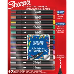 Sharpie Creative Markers, Water-Based Acrylic Markers, Bullet Tip, Assorted Core Colors, 12 Count