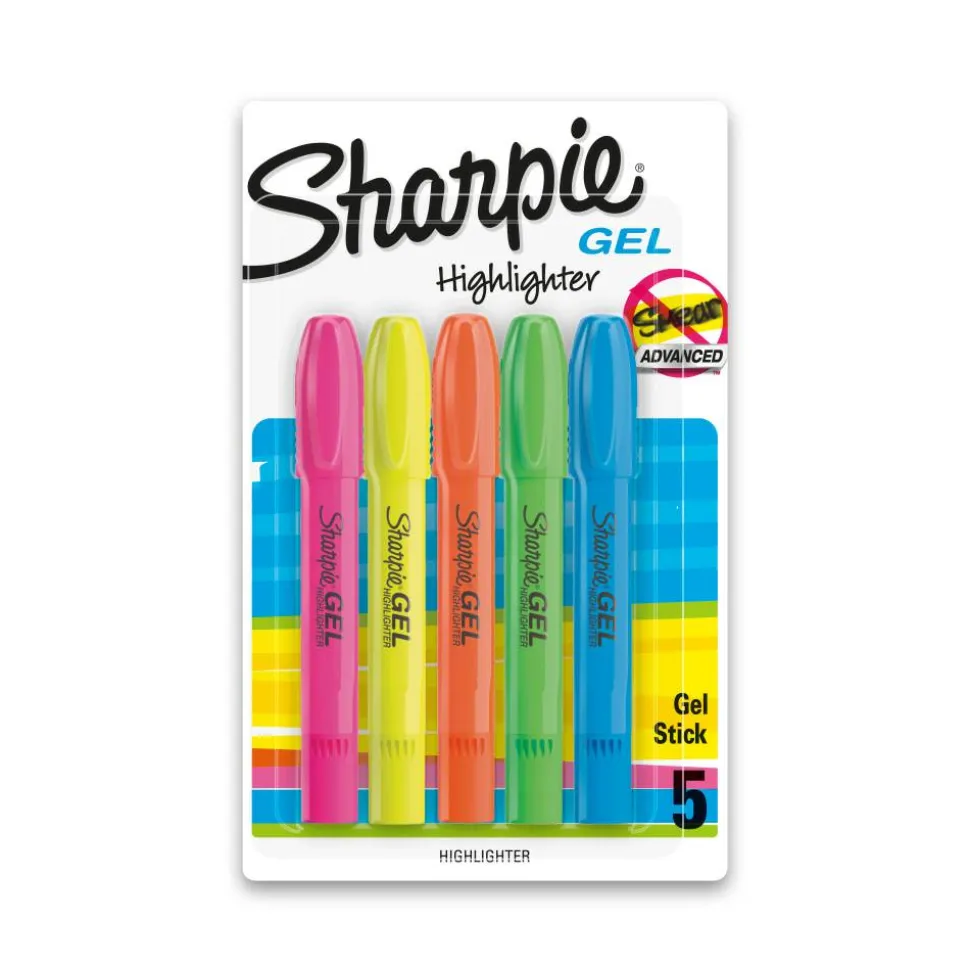 Sharpie Gel Highlighters, Bullet Tip, Assorted Colors, 5 Count