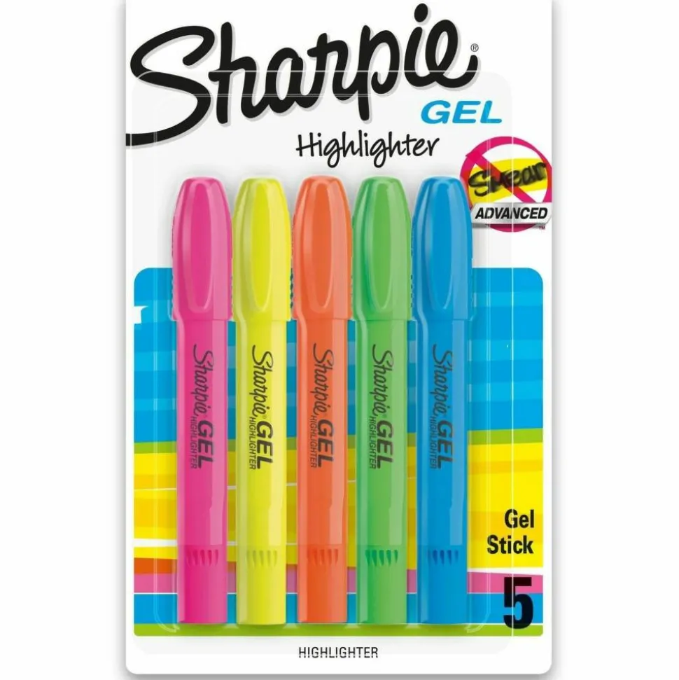 Sharpie Gel Highlighters, Bullet Tip, Assorted Colors, 5 Count