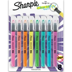 Sharpie Highlighter, Clear View Highlighter with See-Through Chisel Tip, Stick Highlighter, Assorted, 8 Count