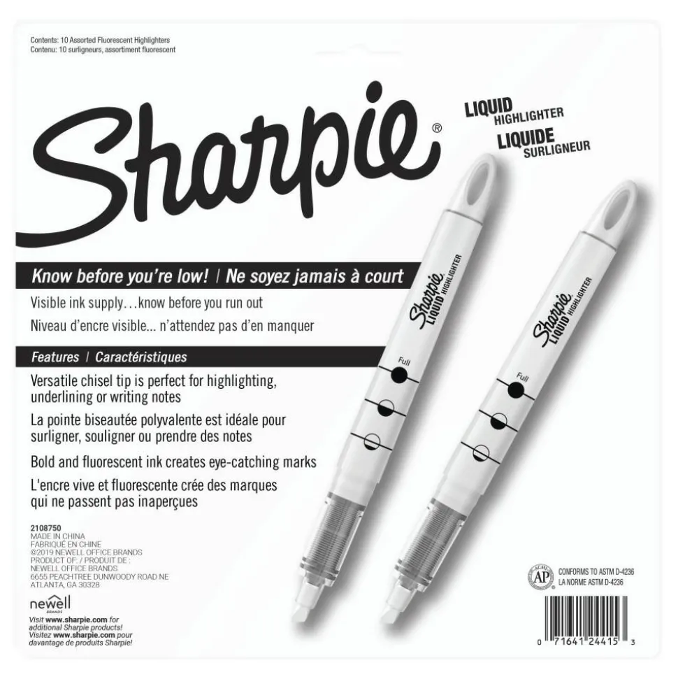 Sharpie Liquid Highlighter, Chisel Tip Highlighters, Assorted Colors, 10 Count