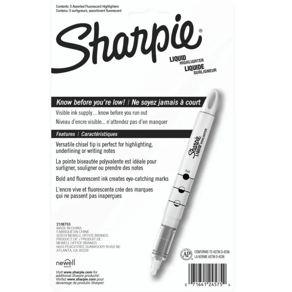 Sharpie Liquid Highlighter, Chisel Tip Highlighters, Assorted Colors, 5 Count
