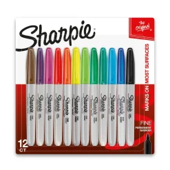 Sharpie Permanent Fine-Point Markers, Assorted Colors, Pack Of 12 Markers