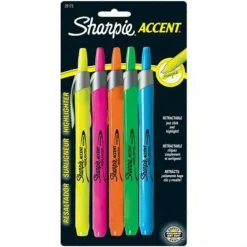 Sharpie Retractable Highlighters, Assorted Colors, Pack Of 5
