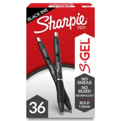 Sharpie S Gel Pens, Bold Point, 1.0 mm, Black Barrel, Black Ink, Pack Of 36 Pens