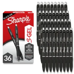 Sharpie S Gel Pens, Medium Point, 0.7 mm, Black Barrel, Black Ink, Pack Of 36 Pens