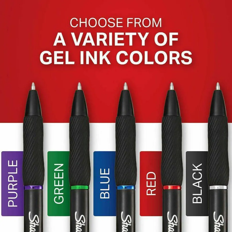 Sharpie S Gel Pens, Medium Point, 0.7 mm, Black Barrel, Assorted Ink, Pack Of 8 Pens