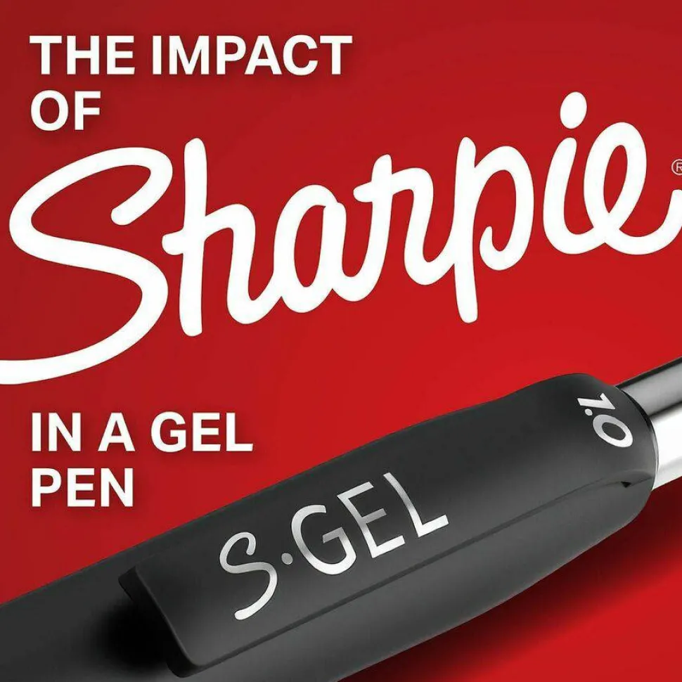 Sharpie S Gel Pens, Medium Point, 0.7 mm, Black Barrel, Black Ink, Pack Of 12 Pens