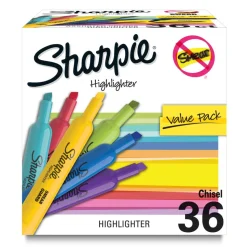 Sharpie Tank Highlighters, Chisel Tip, Assorted Color Highlighters, Value Pack, 36 Count