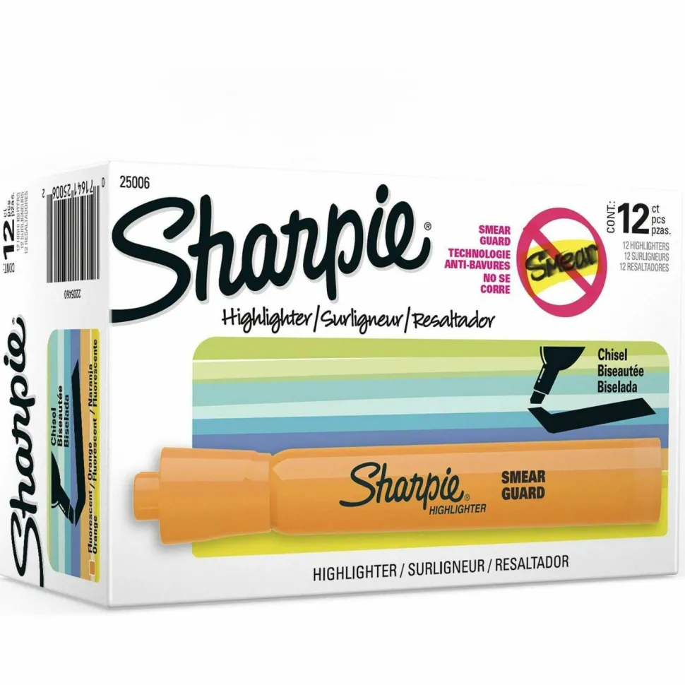 Sharpie Tank Style Highlighters, Orange Ink, Chisel Tip, Orange Barrel, Dozen