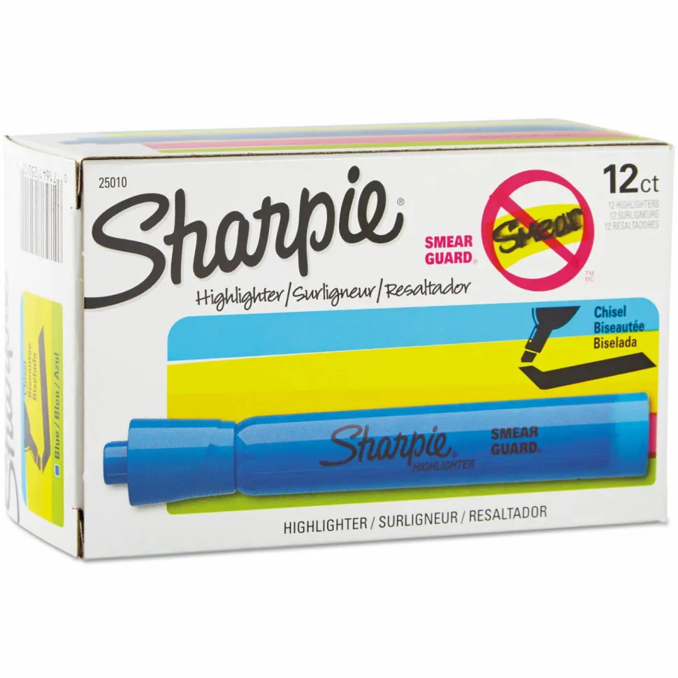 Sharpie Tank Style Highlighters, Blue Ink, Chisel Tip, Blue Barrel, Dozen