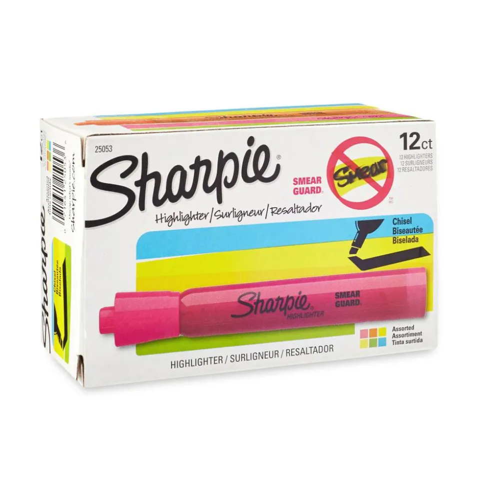 Sharpie Tank Style Highlighters, Chisel Tip, Assorted, Box of 12