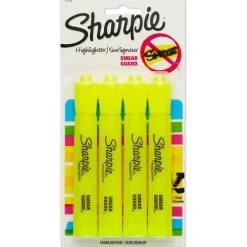 Sharpie Tank-Style Highlighters, Fluorescent Yellow, Pack Of 4