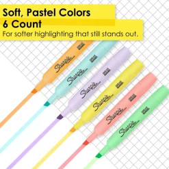 Sharpie Tank-Style Highlighters, Chisel Tip, Mild Pastel Barrels, Mild Pastel Inks, Pack Of 6 Highlighters