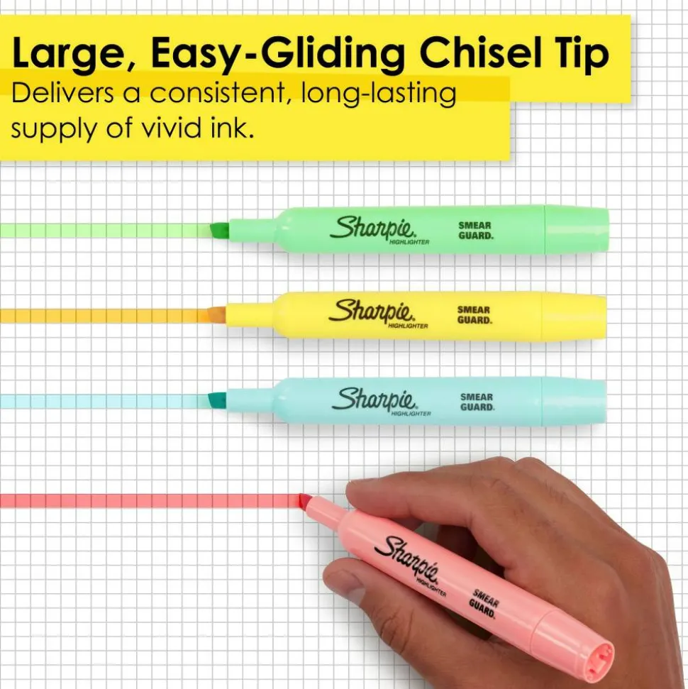 Sharpie Tank-Style Highlighters, Chisel Tip, Mild Pastel Barrels, Mild Pastel Inks, Pack Of 6 Highlighters