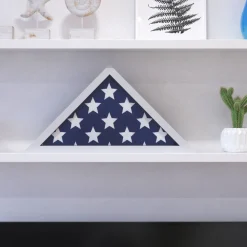 Sheehan White Memorial Flag Display Case - Solid Wood Military Flag Display Case for 9.5 x 5 American Veteran Flag
