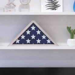 Sheehan Whitewashed Memorial Flag Display Case - Solid Wood Military Flag Display Case for 9.5 x 5 American Veteran Flag