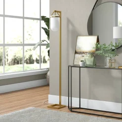 Shiloh 68" Tall Floor Lamp with Glass Shade in Brass/White Milk