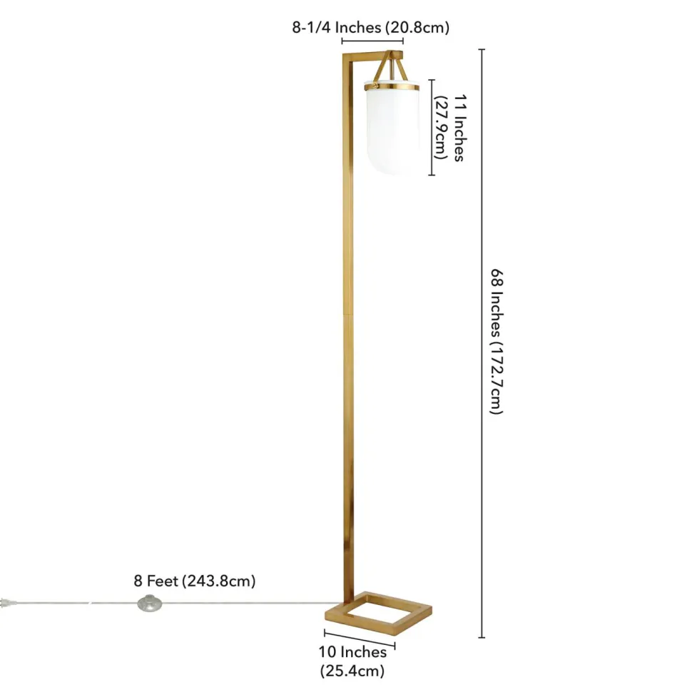 Shiloh 68" Tall Floor Lamp with Glass Shade in Brass/White Milk
