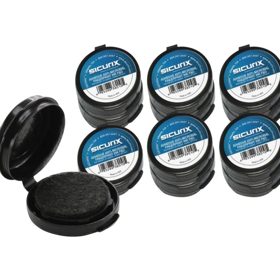 SICURIX Adhesive Fingerprint Ink Pads, 0.5"H x 1.5"W x 1.5"D, Black Ink, Black, 12 / Carton
