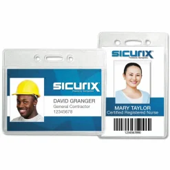 SICURIX Badge Holder - Support 3.50" x 2.37" Media - Horizontal - Vinyl - Clear - 50 / Pack