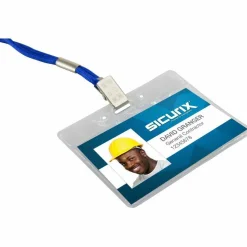 SICURIX ID Badge Holder - Horizontal - 4" x 3" x - Vinyl - 50 / Pack - Clear