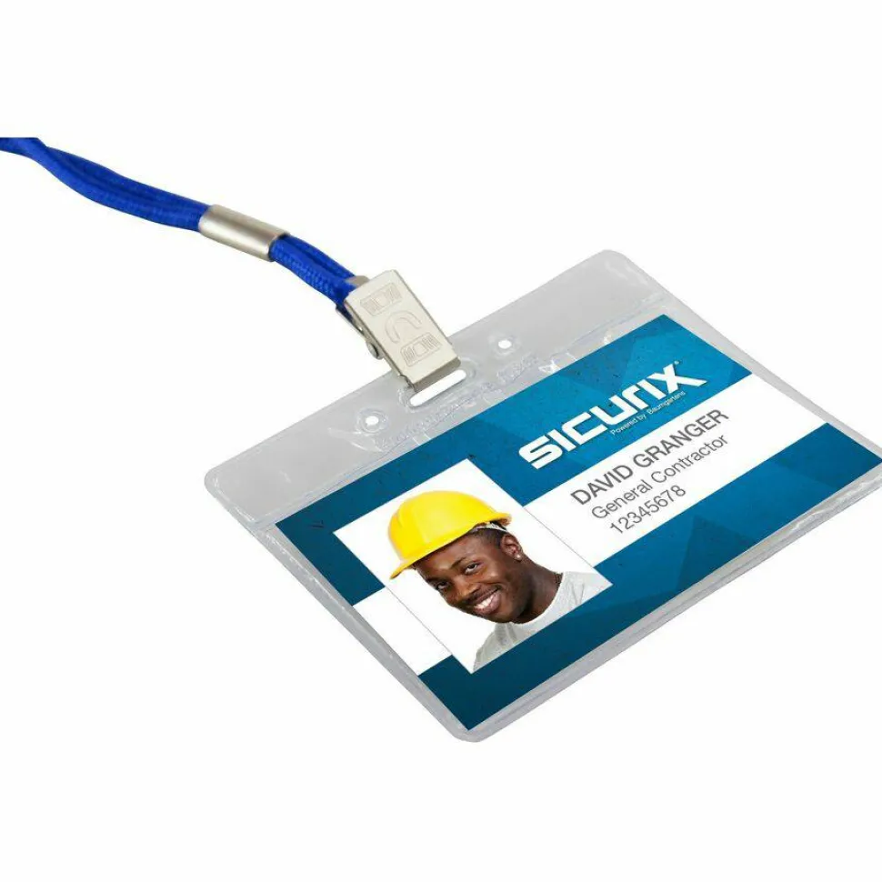 SICURIX ID Badge Holder - Horizontal - 4" x 3" x - Vinyl - 50 / Pack - Clear