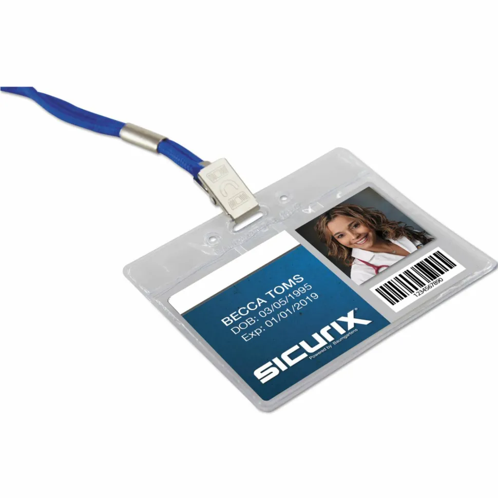 SICURIX ID Badge Holder - Horizontal - 4" x 3" x - Vinyl - 50 / Pack - Clear