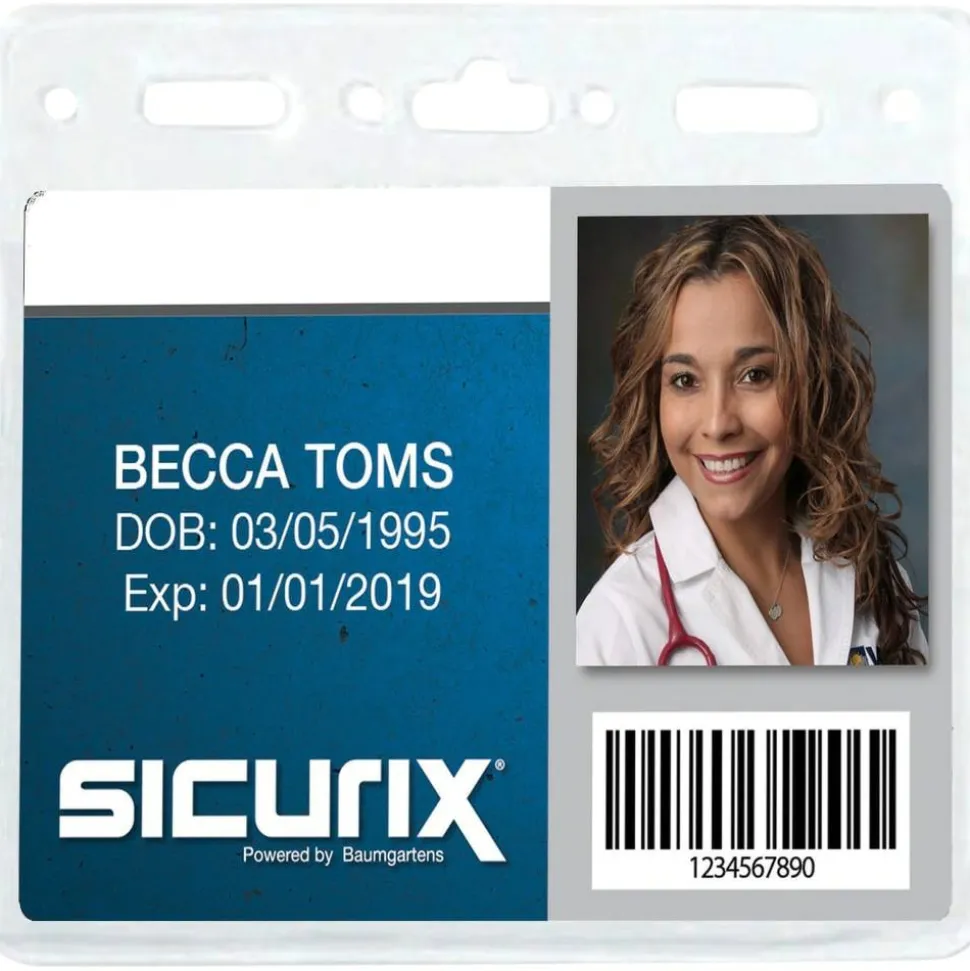 SICURIX ID Badge Holder - Horizontal - 4" x 3" x - Vinyl - 50 / Pack - Clear