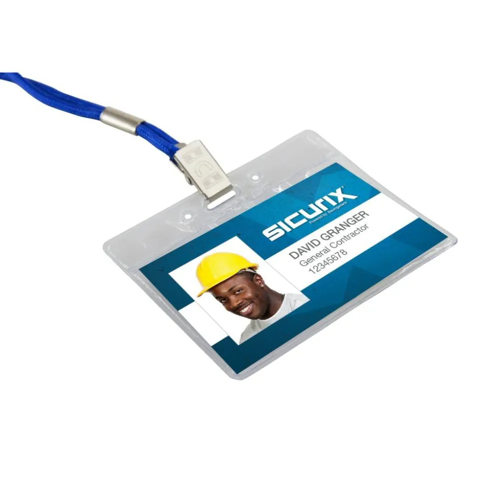 SICURIX ID Badge Holder - Horizontal - 4" x 3" x - Vinyl - 50 / Pack - Clear
