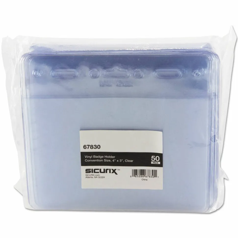 SICURIX ID Badge Holder - Horizontal - 4" x 3" x - Vinyl - 50 / Pack - Clear