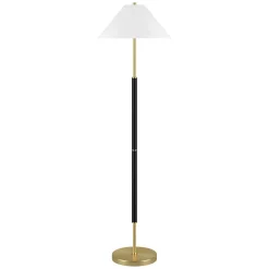 Simona 2-Light Floor Lamp with Fabric Shade in Matte Black/Brass
