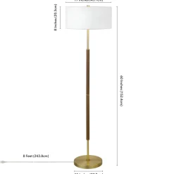 Simone 2-Light Floor Lamp with Fabric Shade in Rustic Oak/Brass/White