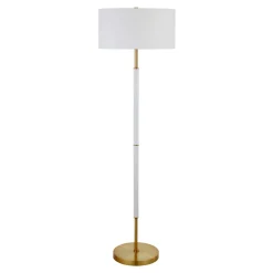 Simone 2-Light Floor Lamp with Fabric Shade in Matte White/Brass /White
